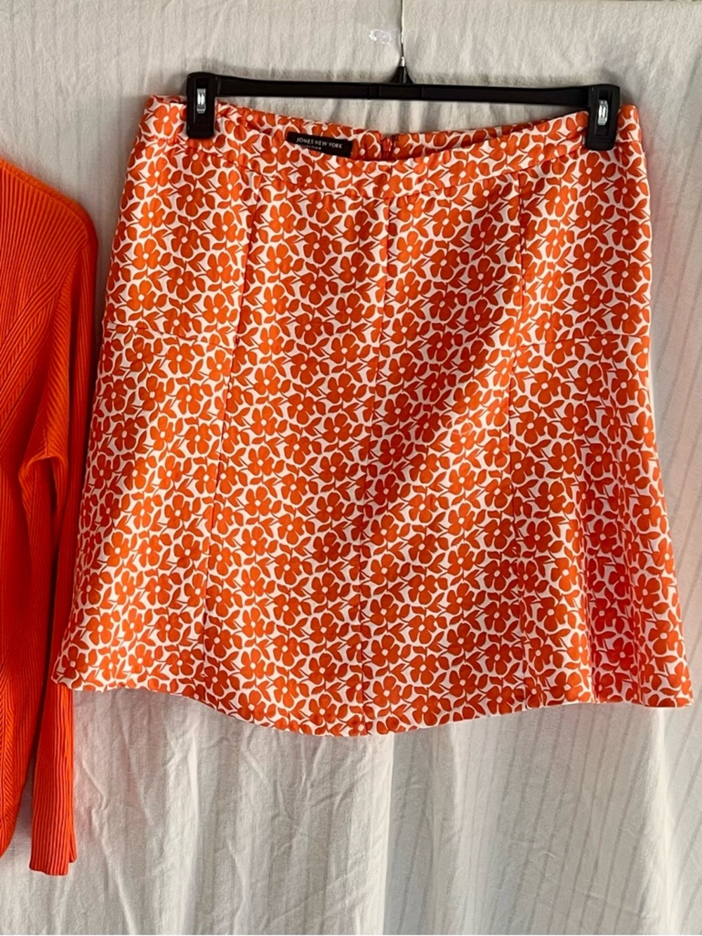 Jones New York- Lovely soft orange floral skirt and matching cardigan